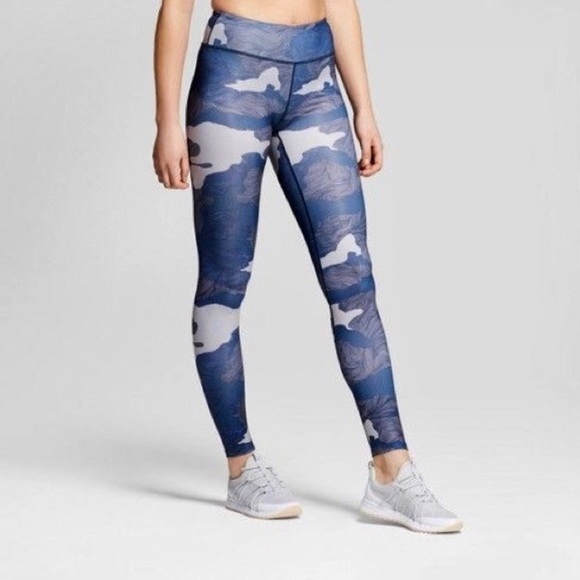 JoyLab Pants - Joy Lab Camo Athletic Leggings Key Pocket Blue